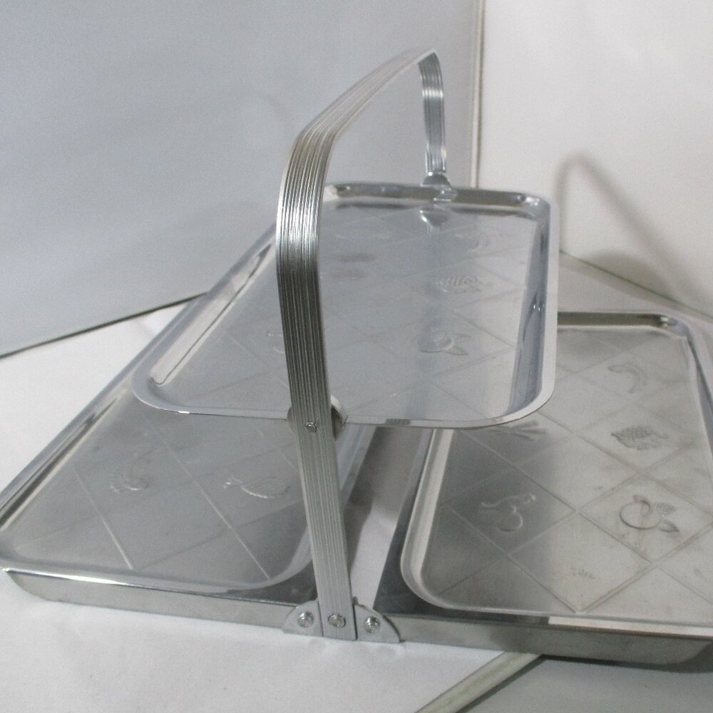 Vintage Chase Art Deco  3 Section Chrome Metal Folding Serving Snack Tray